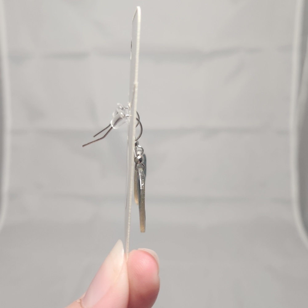 Handmade Shrinking Plastic Monstera Leaf Dangle Earrings - Picture 3 of 5
